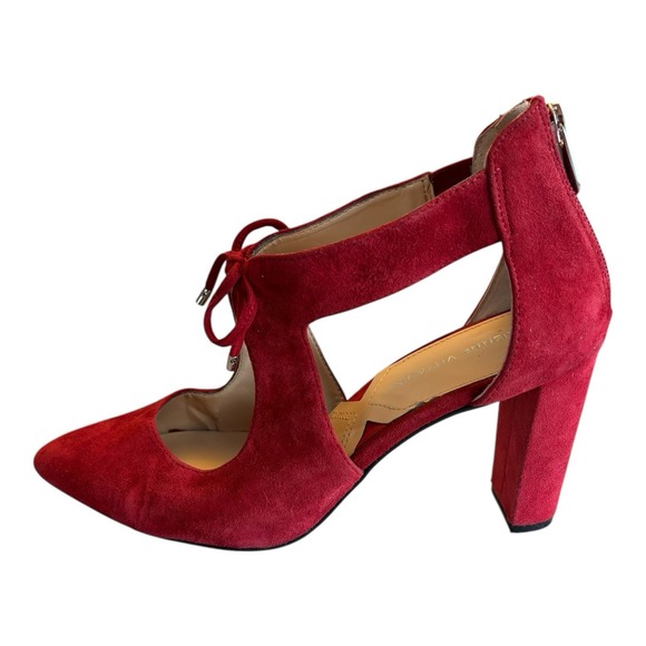Adrienne Vittadini Pumps Womens 7 M Red Nigel Cutout Suede Chunky Block‎ Heels - Picture 5 of 13